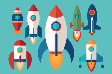 Rocket icons set. Flat Design Icon Template Vector Illustration.