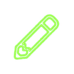 Icon pencil from the flow of energy of green color. Shimmering neon