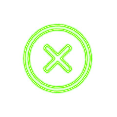 Obraz premium Icon times circle from the flow of energy of green color. Shimmering neon