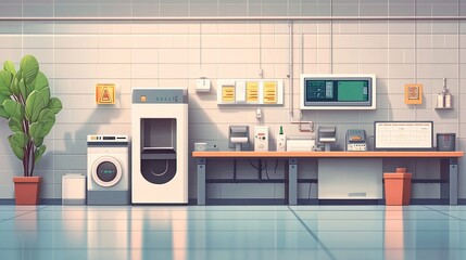 Modern Production Line Flat Design Illustration in a Clean Environment