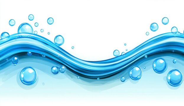 Abstract illustration of flowing blue water with air bubbles on a white background. Clean and modern design ideal for website headers or banners