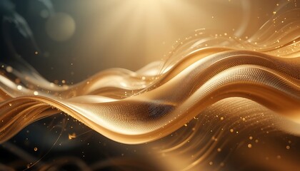 Abstract Golden Waving Fabric with Soft Lighting and Glowing Particles