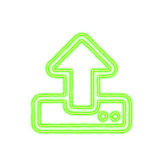Icon upload from the flow of energy of green color. Shimmering neon