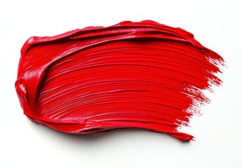 Red paint smear on white background. Abstract texture. Swirl brushstroke. Rich color. Vivid red. Bold stroke. Artistic expression. Creative design