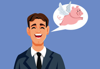 Businessman Says Exaggerated Things Vector Cartoon illustration. Dishonest guy fabricating misleading information in his speech 


