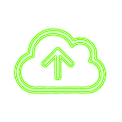 Icon cloud upload from the flow of energy of green color. Shimmering neon
