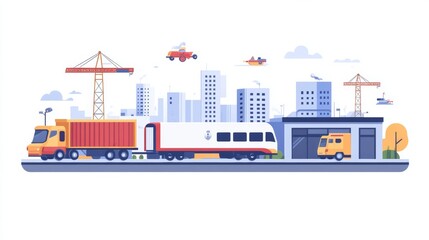 Modern Transportation Concept with Vehicles and Cityscape Illustration