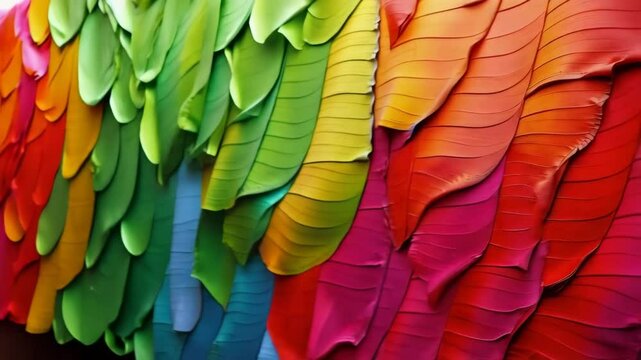 Colorful deorative leaves on the wall