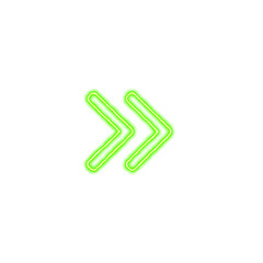 Icon angle double right from the flow of energy of green color. Shimmering neon