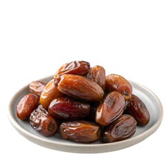 Obraz premium Plate filled with delicious dates against white background