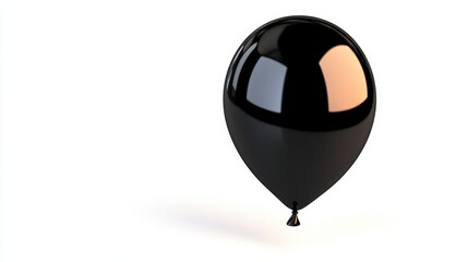 Obraz premium Single black balloon floats against a white background, showing subtle reflections and a slight shadow