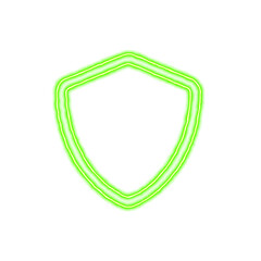Icon shield from the flow of energy of green color. Shimmering neon