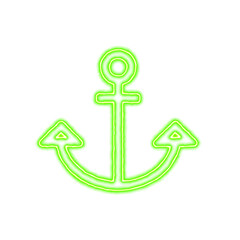 Icon Anchor from the flow of energy of green color. Shimmering neon