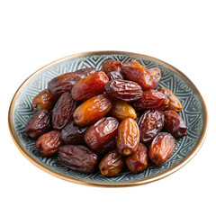 Obraz premium Plate filled with delicious dates against white background