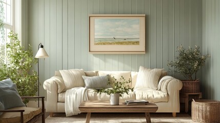 Cozy Living Room With a White Couch, Shelves of Books, and Natural Light Streaming Through a Large Window Creating a Warm Ambiance