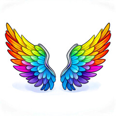 Obraz premium Unity Wings; angel wings with feathers in the colors of various pride flags, symbolizing protection and support
