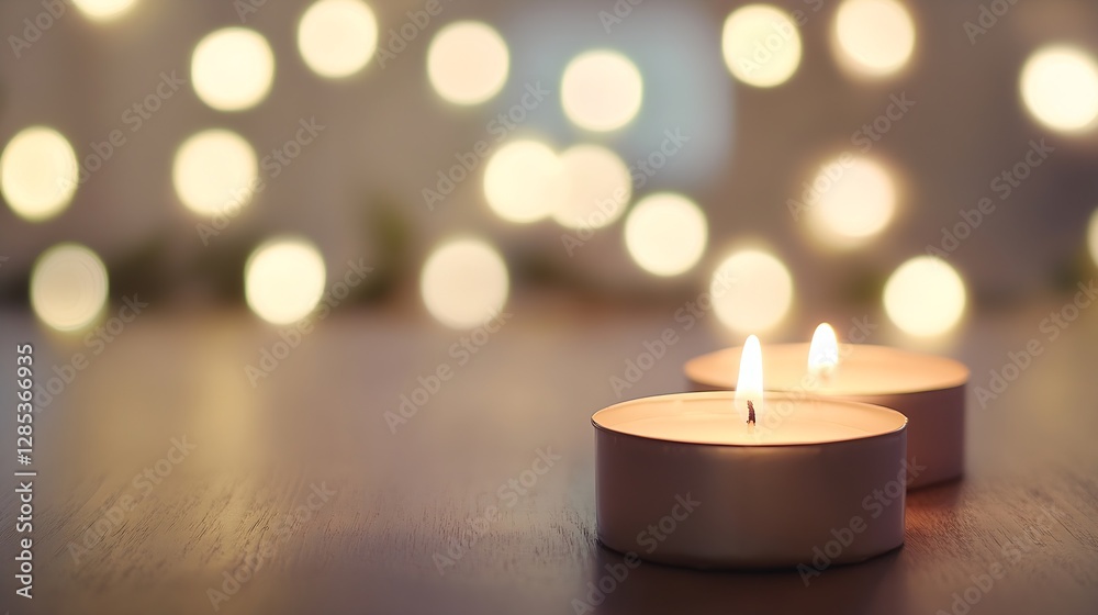 Poster Warm and Cozy Candlelight with Soft Bokeh Lights Creating Romantic Atmosphere : Generative AI