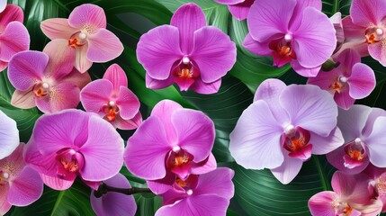 Colorful Orchids in Bloom: A Vibrant Tropical Display of Nature's Beauty