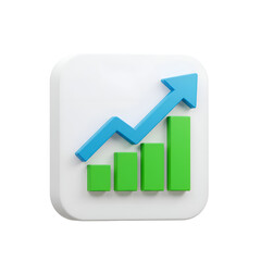 3D icon of a growing graph, on transparent background, vibrant green and blue colors, modern flat design
