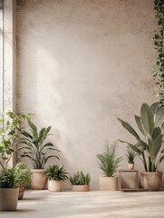 Indoor Garden Filled With Various Plants in a Minimalist Space Showcasing Natural Light and Greenery