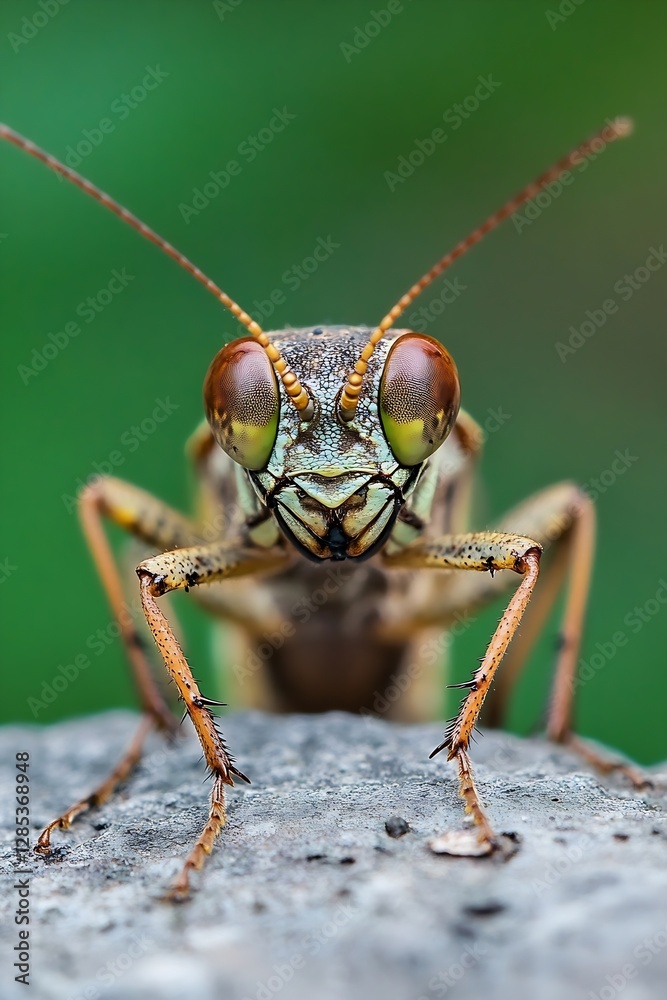 Poster Close up macro shot of a detailed grasshopper showing its unique features and colors : Generative AI