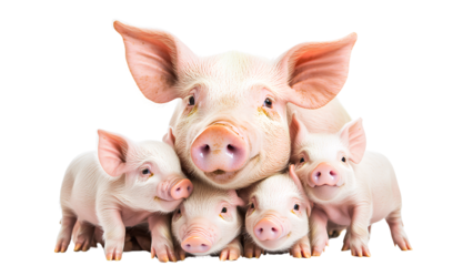 Adorable Mother Pig and Piglets Isolated on Transparent Background | High-Quality Farm Animal Image