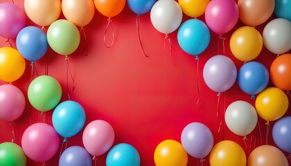 Happy Birthday Balloons on Red Background