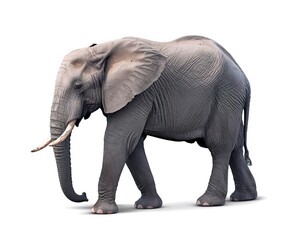 Obraz premium A big African elephant walking over white background