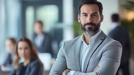 Fototapeta premium Confident Businessman Portrait: Leadership and Success in Modern Workplace