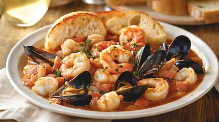 Delicious Seafood Stew with Shrimp Mussels and Crusty Bread