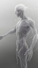 Titel:  
Abstrakte Darstellung eines transparenten menschlichen K&ouml;rpers mit Energiefl&uuml;ssen  
