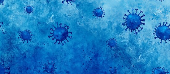 Microscopic Watercolor Painting of Blue Coronavirus Cells Abstract Background