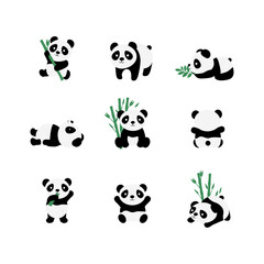 Set of Cute Cartoon Panda Illustration
