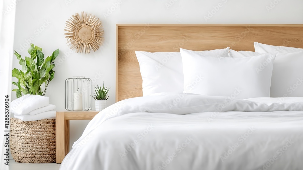 Poster minimalist bedroom design with cozy bedding and natural elements creating a serene atmosphere : gene