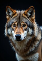 Fototapeta premium Intense Wolf Portrait with Golden Eyes on Black