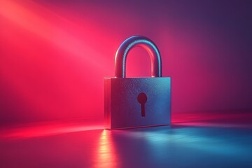 Fototapeta premium Padlock Security Concept Neon Pink Blue Light