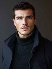 Obraz premium Elegant Male Model with Stylish Look and Captivating Blue Eyes : Generative AI
