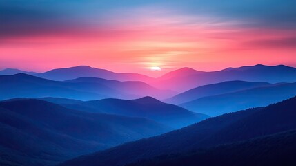 Obraz premium A serene gradient landscape showcasing soft hues of blue and pink captures the tranquil beauty of mountains at sunset The layers of color create a calming atmosphere