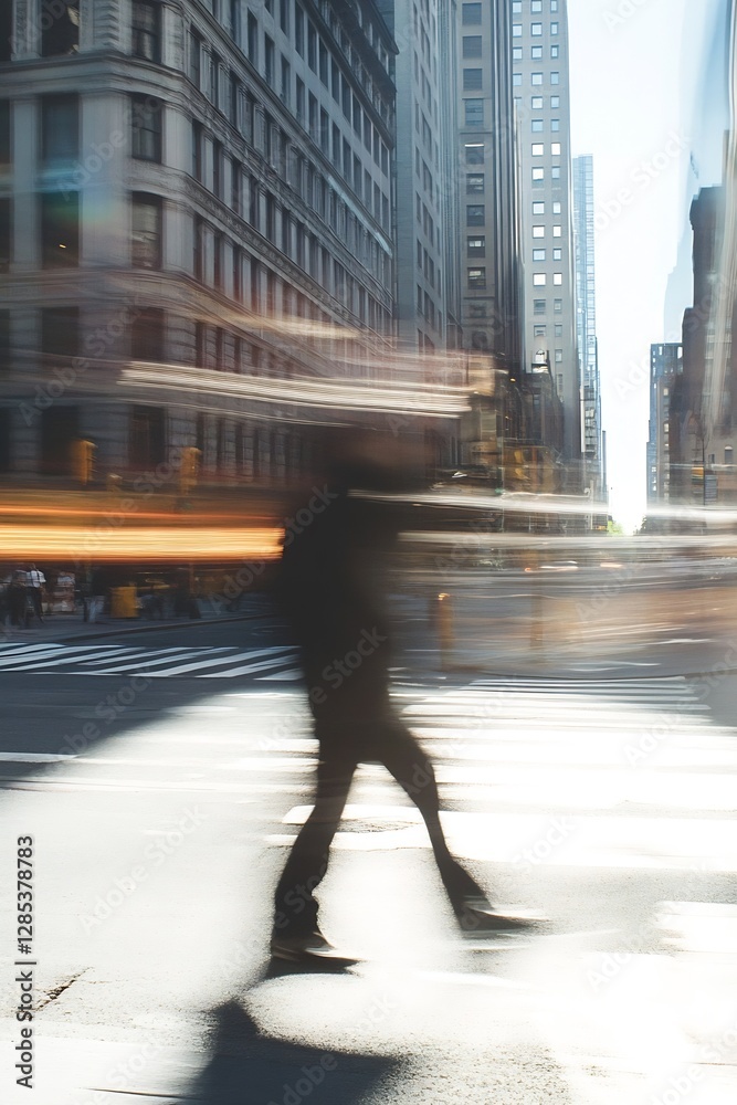 Aufkleber dynamic street scene with motion blur of pedestrians in urban environment : generative ai