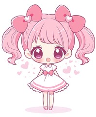woman wearing pretty pink dress, cute cartoon girl, character design illustration on white background