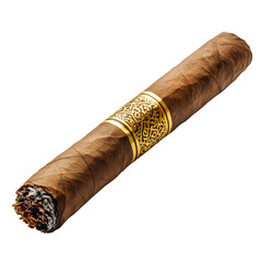 Isolated Lit Cigar with Elaborate Gold Band