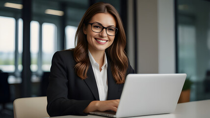 Successful Professional Woman Focused on Work in a Contemporary Office