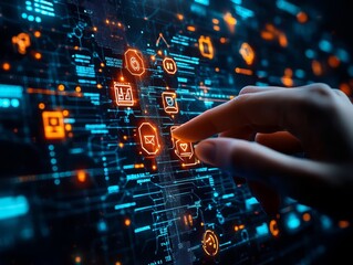 Digital Interface  Futuristic Technology  Hand Touching Screen