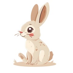 Obraz premium Adorable Beige Bunny Rabbit Sitting Cute Cartoon Hare Illustration Childrens Book Easter