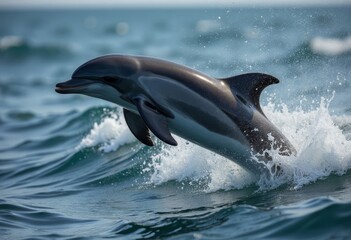 Fototapeta premium Pacific white-sided dolphin leaps from ocean water