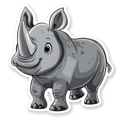 Obraz premium Adorable Cartoon Rhino Illustration Gray Rhinoceros Cute Animal Sticker Wildlife Design Childrens