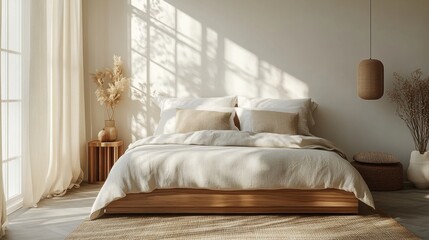 Cozy and Minimalist Bedroom with Soft Textiles and Natural Light in Modern Interior Design