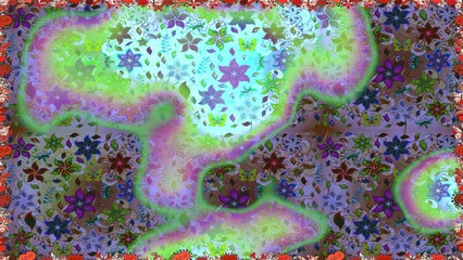 Seamless background. Vintage retro style. Seamless pattern with colorful paisley, neutral and green flowers and decorative elements. For print on fabric, textiles, wallpaper. Raster illustration.