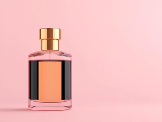 Elegant perfume bottle on a soft pink background for stylish beauty concepts.