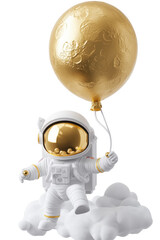 Naklejka premium Isolated Mini Astronaut Holding Metallic Balloon Adrift on Vapor